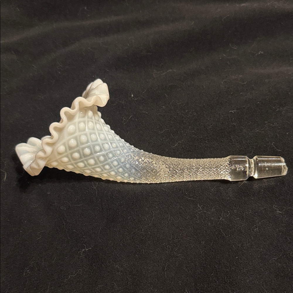 Fenton White Clear Hobnail Epergne Trumpet Horn Ruffled Flower replacement 8”